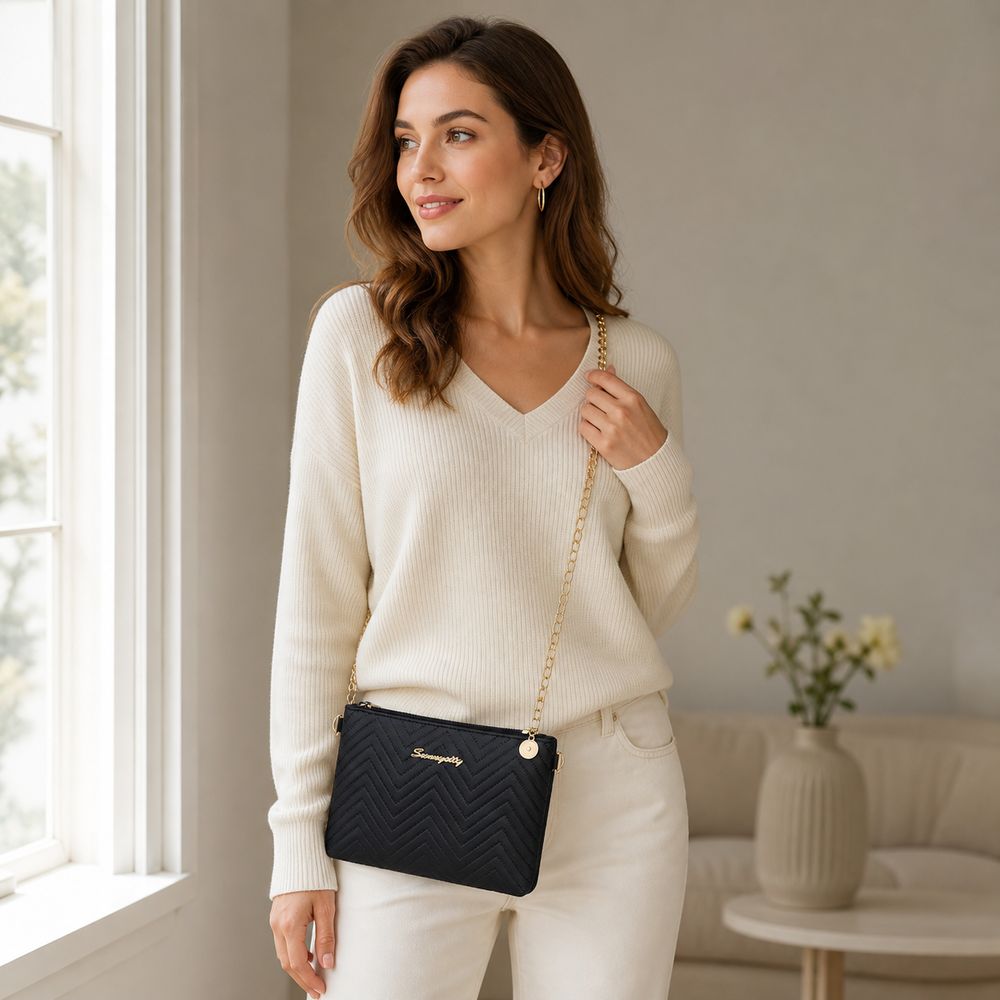 Chain Crossbody Quilted - حقيبة كتف نسائية من الجلد الصناعي