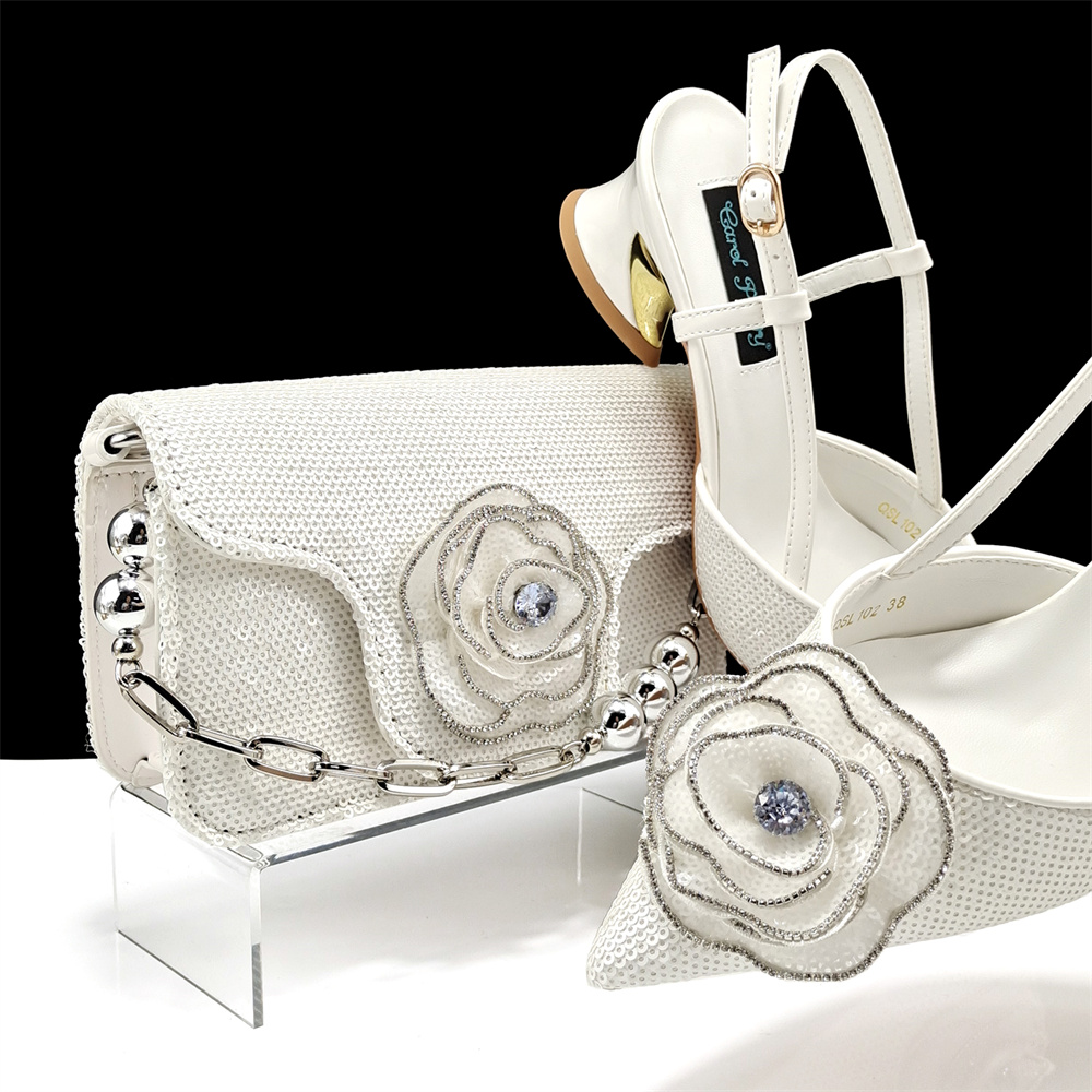 Luxury Bags And Shoes - الأبيض النساء الأحذية والحقائب مجموعة الترتر